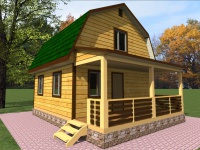 Дом из бруса 6х8 | Одноэтажные с мансардой деревянные дома и коттеджи с террасой 6х8