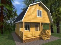 Дом из бруса 6х8 | Одноэтажные с мансардой деревянные дачные дома с террасой